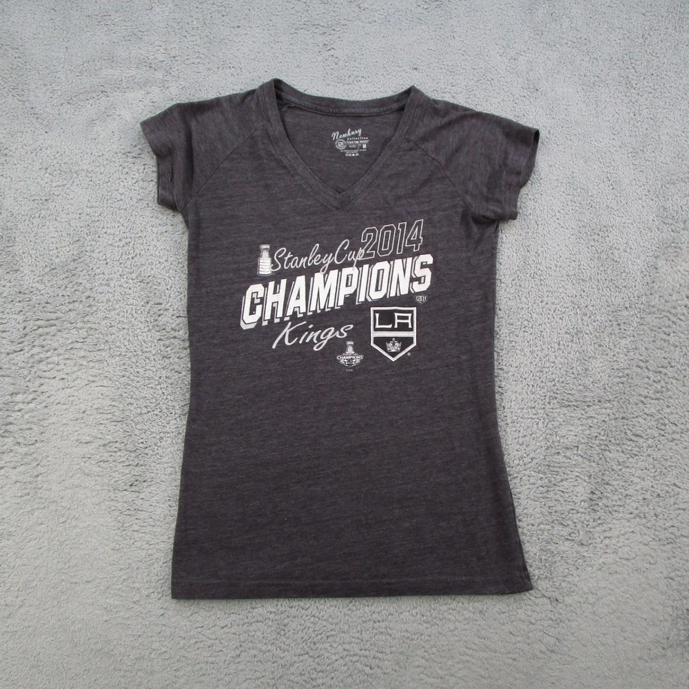 LA Kings 2014 Stanley Cup Champions Shirt Womens Medium Gray V-Neck NHL Hockey